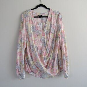 ANA Women's Abstract Print Surplice Top XL Tall Multicolor Boho Maximalist